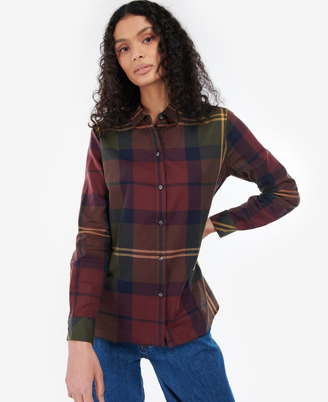 Barbour Moorland Women's Shirts Burgundy | OYQK-39470