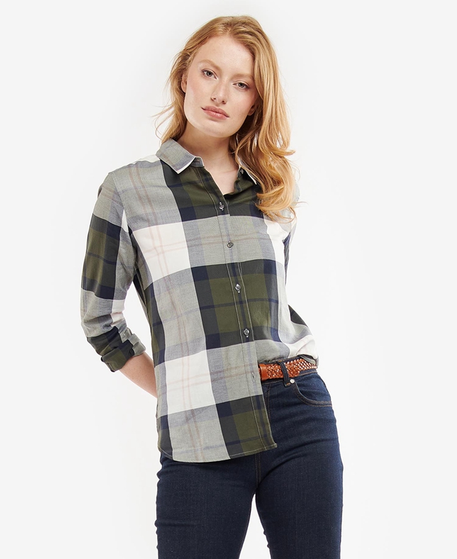 Barbour Moorland Women\'s Shirts Olive | HEBU-78132