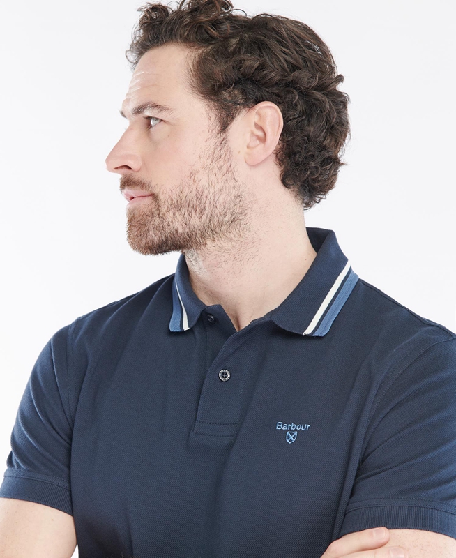 Barbour Otterburn Men's Polo shirts Navy | PMYU-28390