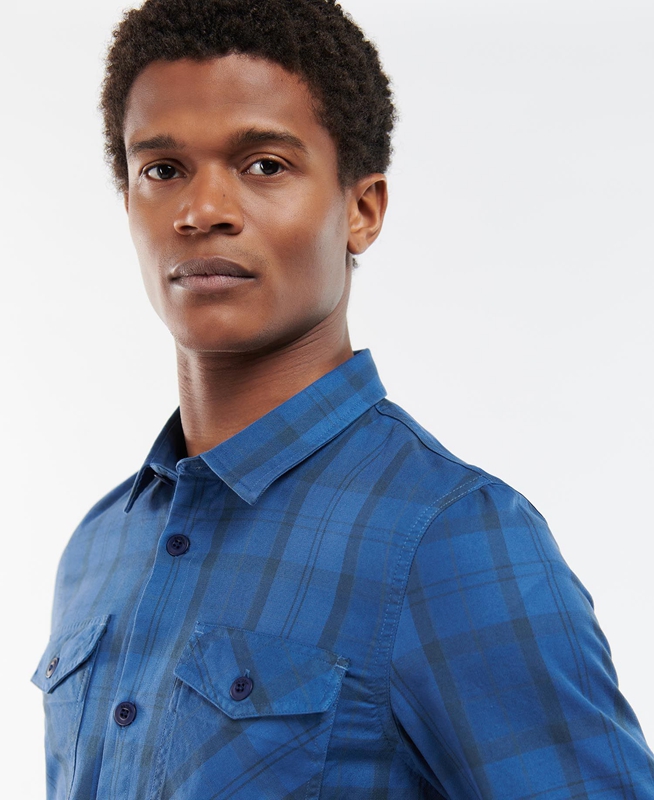 Barbour Overdyed Cannich Overshirt Men's Shirts Blue | XTPO-09568