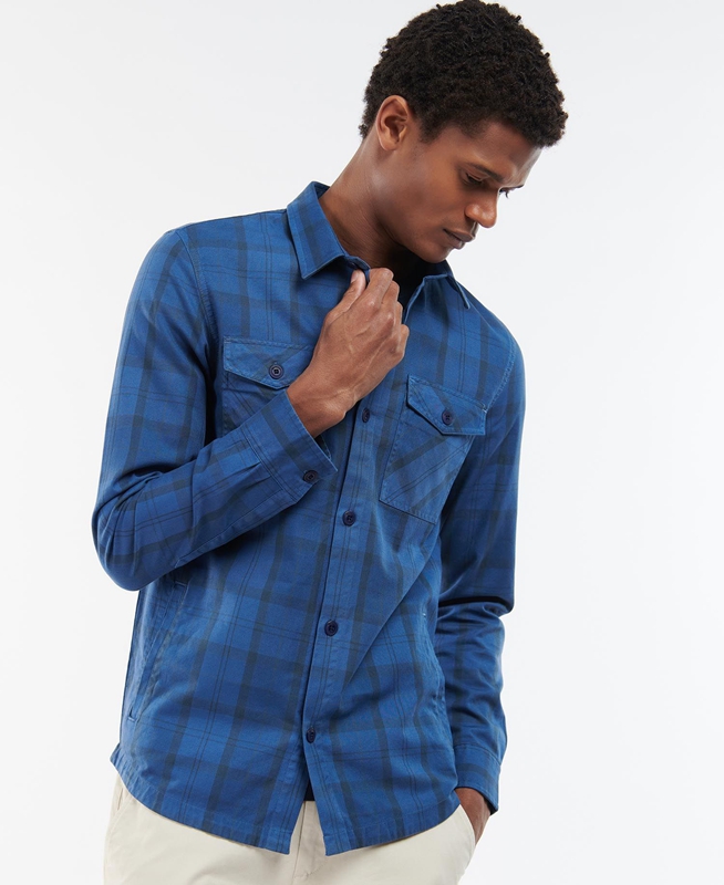 Barbour Overdyed Cannich Overshirt Men\'s Shirts Blue | XTPO-09568