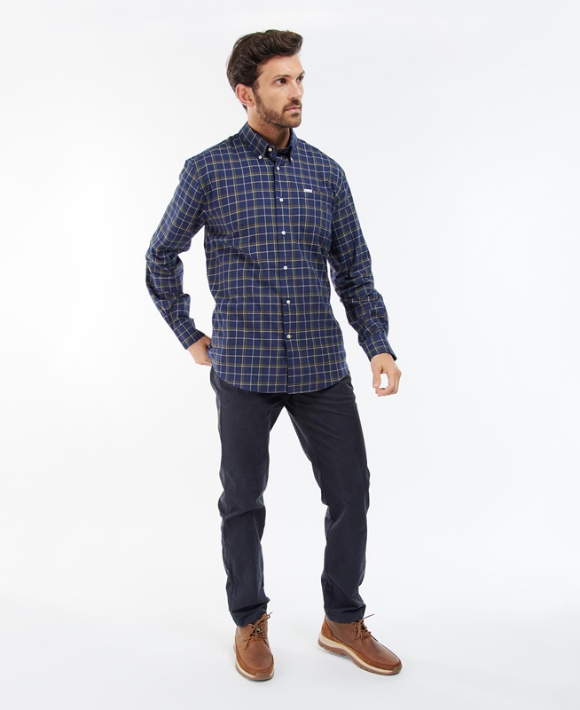 Barbour Pelton Regular Men's Shirts Navy | PYSJ-61593