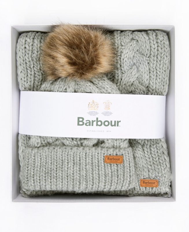 Barbour Penshaw Beanie & Scarf Set Women's Hats Grey | QAGC-73580