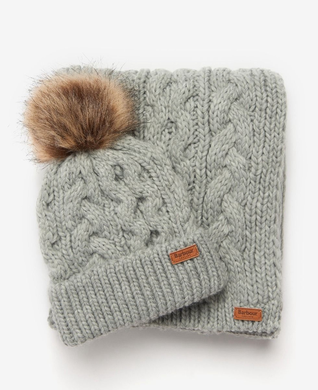 Barbour Penshaw Beanie & Scarf Set Women's Hats Grey | QAGC-73580