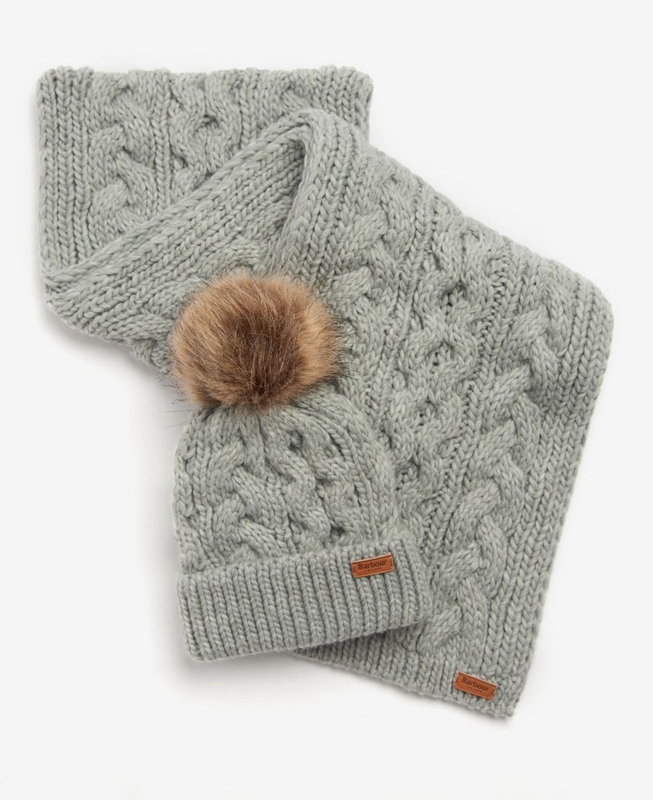 Barbour Penshaw Beanie & Scarf Set Women\'s Hats Grey | QAGC-73580