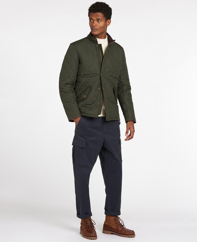 Barbour Powell Men's Quilted Jackets Olive | MXIS-96350