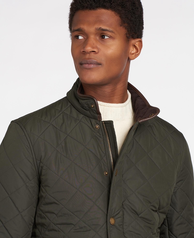 Barbour Powell Men's Quilted Jackets Olive | MXIS-96350