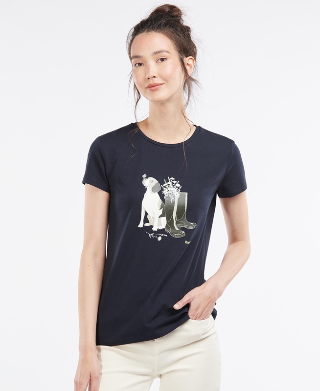 Barbour Rowen Women's T Shirts Navy | BIPC-23851