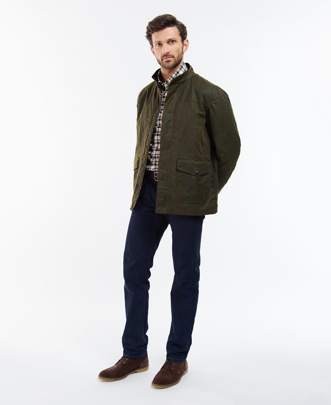 Barbour Sheldon Men's Waxed Jackets Olive | BTYG-06941