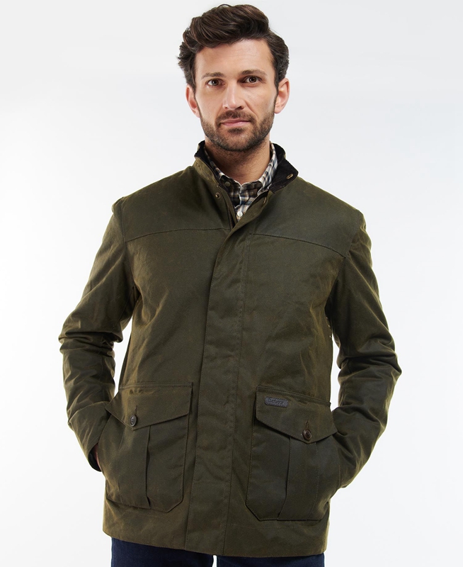 Barbour Sheldon Men\'s Waxed Jackets Olive | BTYG-06941