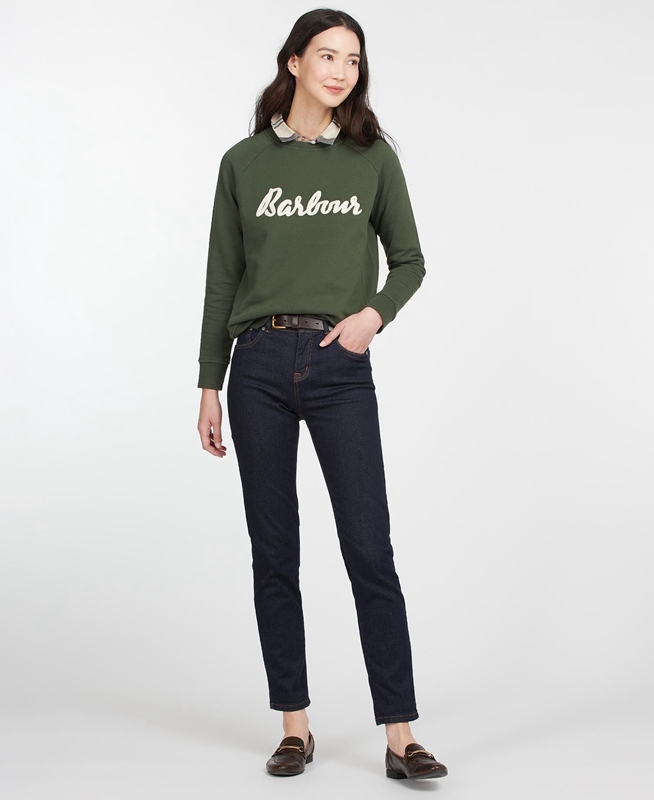 Barbour Sweatshirt Otterburn Women's Sweatshirts Olive | SZMJ-25467