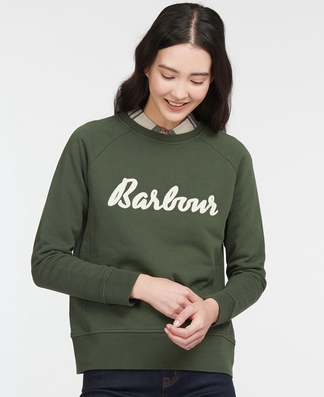 Barbour Sweatshirt Otterburn Women's Sweatshirts Olive | SZMJ-25467