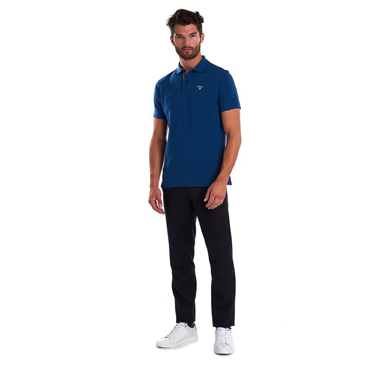 Barbour Tartanshirt Pique Men's Polo shirts Blue | NKOT-70248