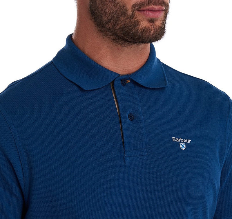 Barbour Tartanshirt Pique Men's Polo shirts Blue | NKOT-70248