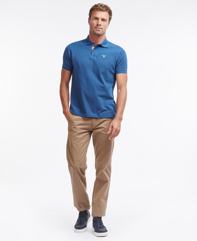 Barbour Tartanshirt Pique Men's Polo shirts Blue | NKOT-70248