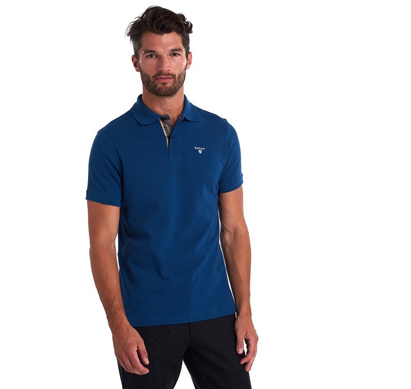 Barbour Tartanshirt Pique Men's Polo shirts Blue | NKOT-70248