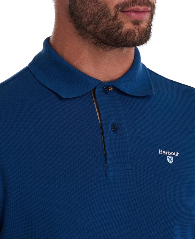 Barbour Tartanshirt Pique Men's Polo shirts Blue | NKOT-70248