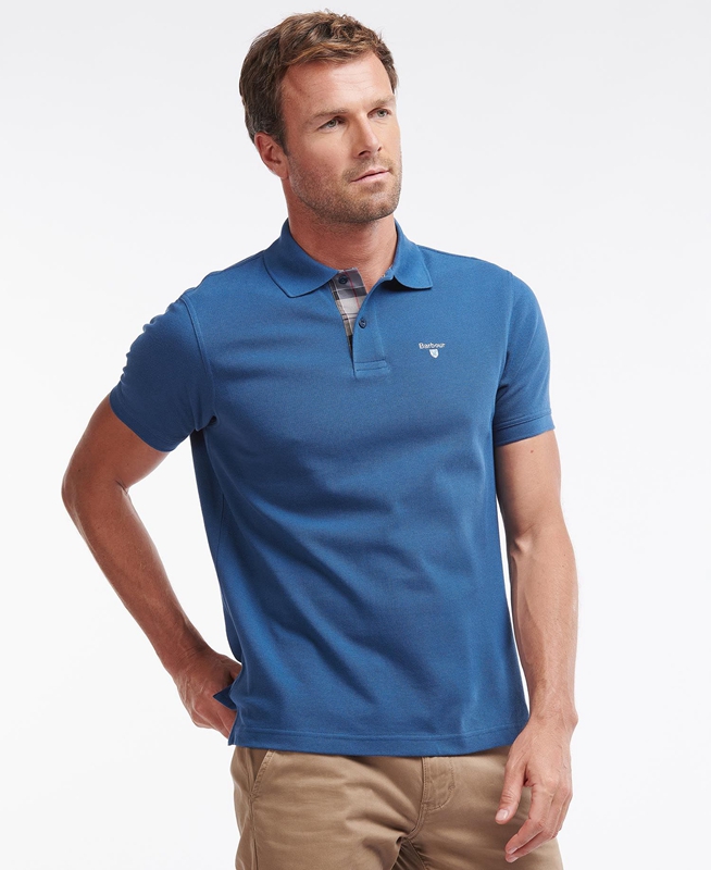 Barbour Tartanshirt Pique Men\'s Polo shirts Blue | NKOT-70248