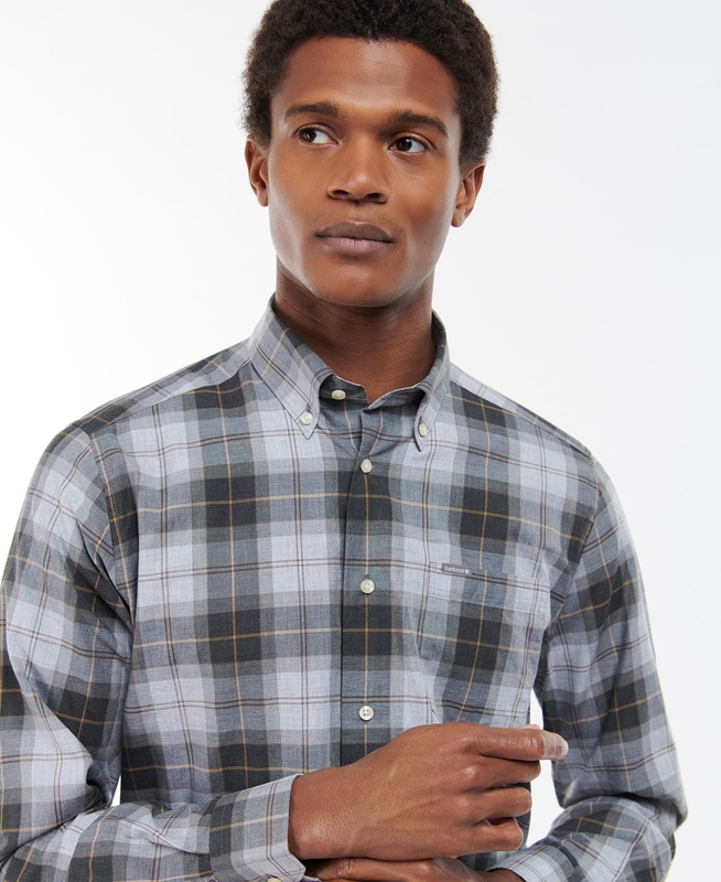 Barbour Wetheram Tailored Men's Shirts Grey | UYPW-73684