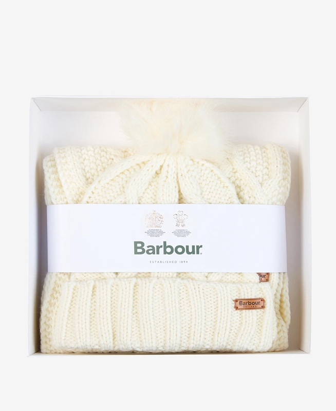 Barbour ridley beanie and scarf Women's Hats Cream | TIYE-34087