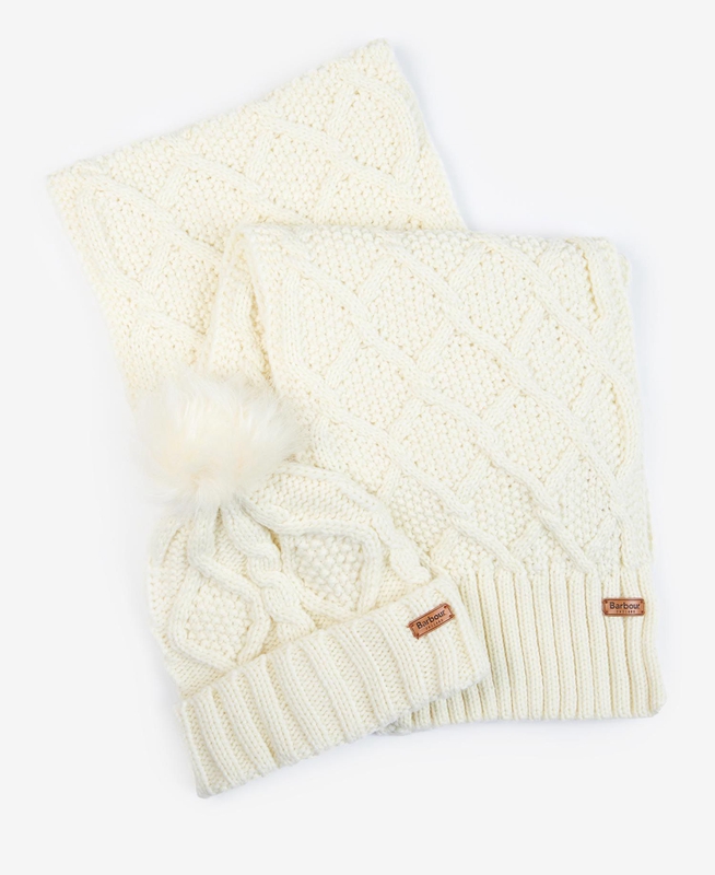 Barbour ridley beanie and scarf Women\'s Hats Cream | TIYE-34087